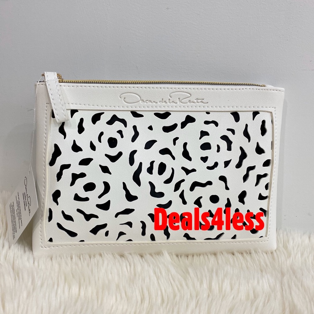 Oscar de la Renta Pouch Makeup Case Organizer Bag White Lined Perforated NEW - Picture 2 of 7